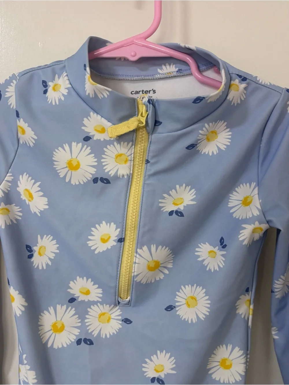 3/$15 Carter's Light Blue Daisy Print Long-Sleeve Rashguard Swimsuit size 4/4A
